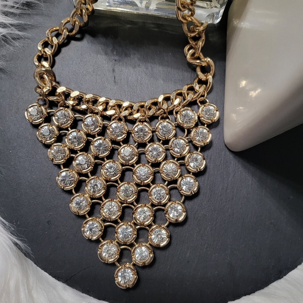 Gold tone rhinestone Bib necklace